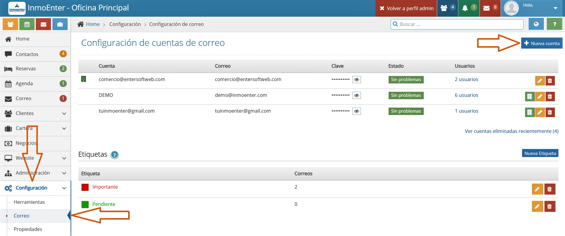 InmoEnter – Configura tus Correos1